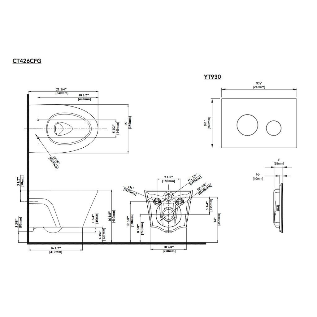 TOTO CWT426CMFG AP Wall Hung Toilet With Duofit In Wall Tank White 3