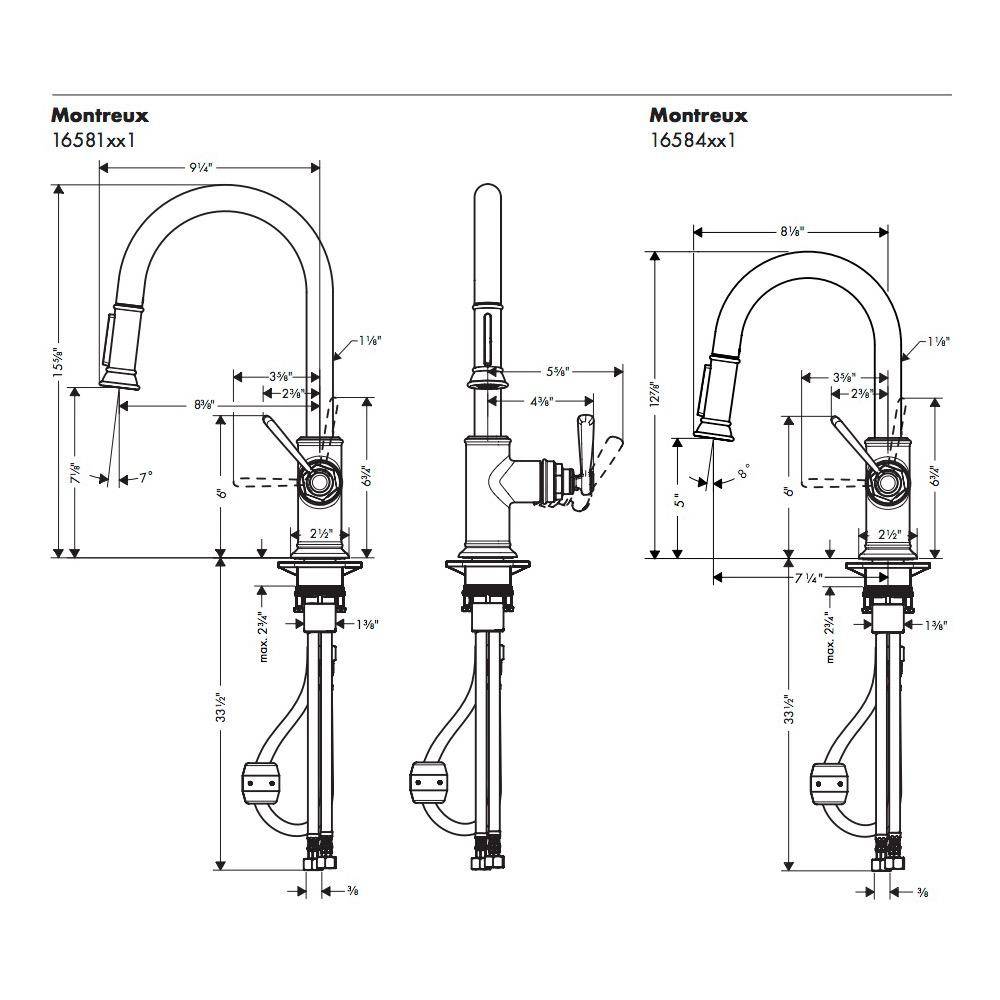 Hansgrohe 16584831 Axor Montreux Pull Down Prep Kitchen Faucet Polished Nickel 2