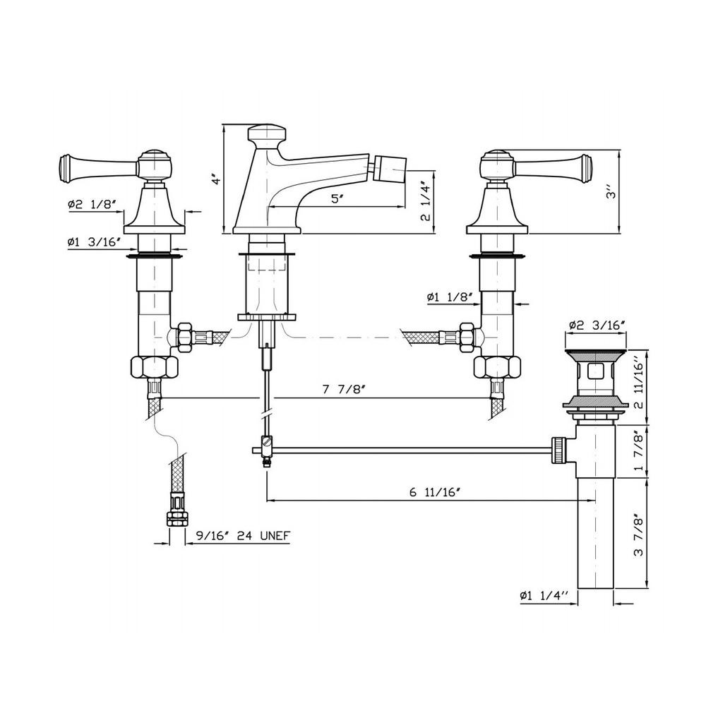 Zucchetti ZAL370.1880 Agor Three Hole Bidet Mixer Chrome 2