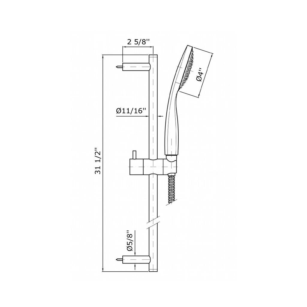 Zucchetti Z95206 Complete Slide Rail Length 31 1/2" Chrome 2