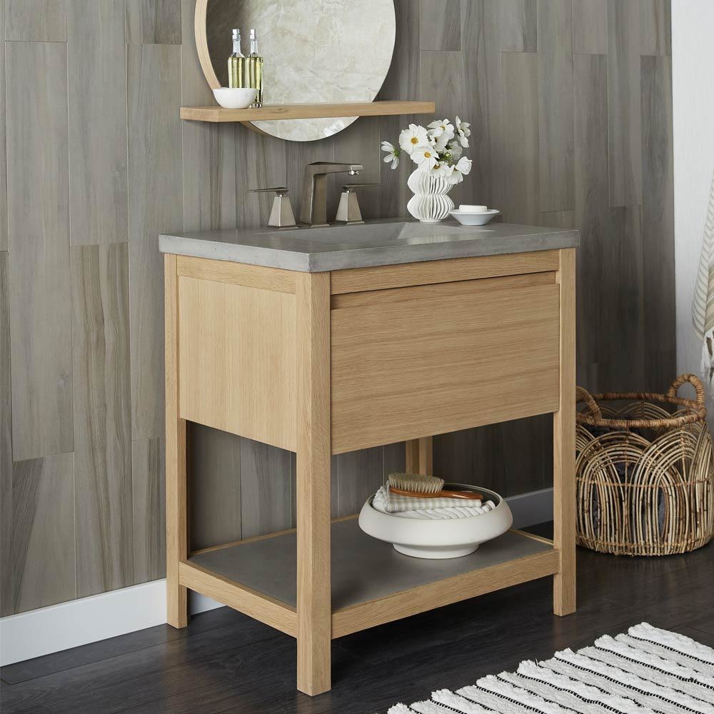 Native Trails VNO301 30&quot; Solace Vanity in Sunrise Oak with Pearl Shelf 1
