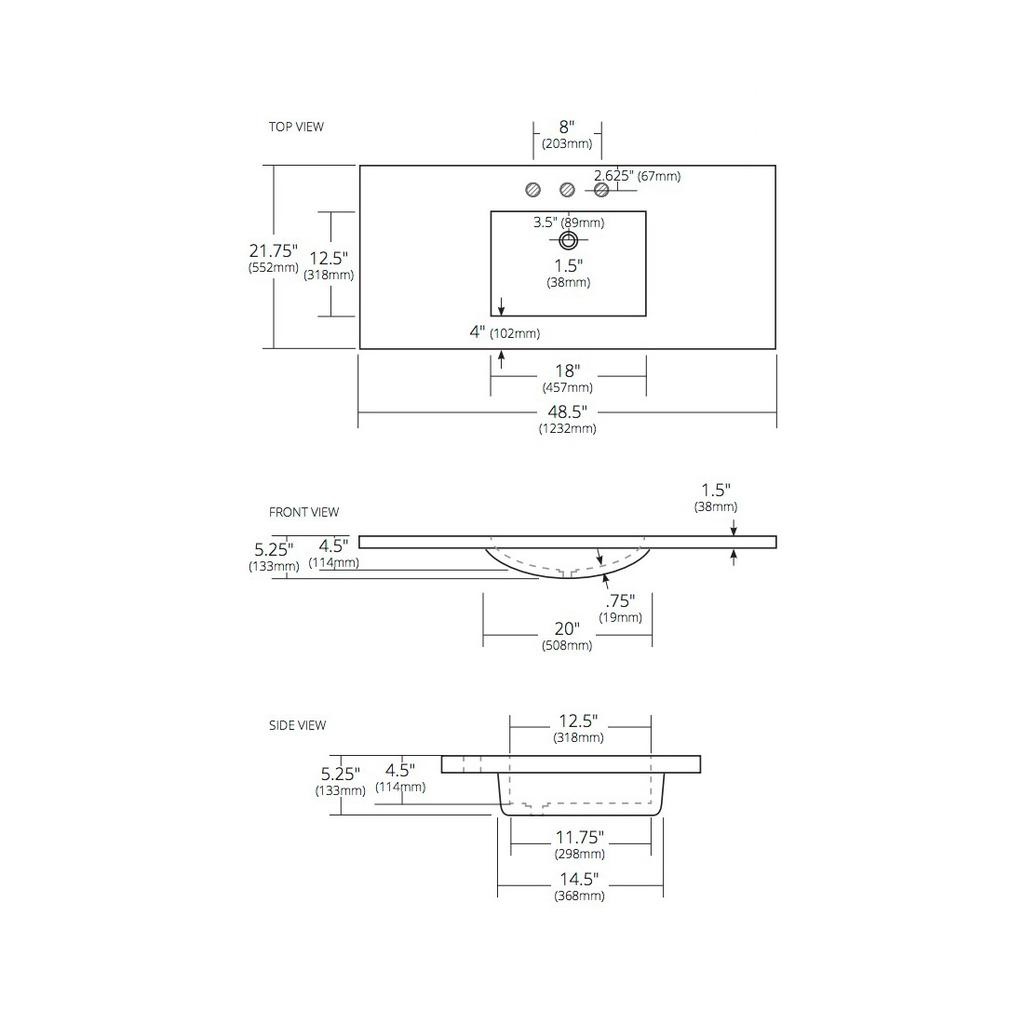 Native Trails NSVNT48-S1 48" Palomar Vanity Top Slate Single Faucet Hole 3