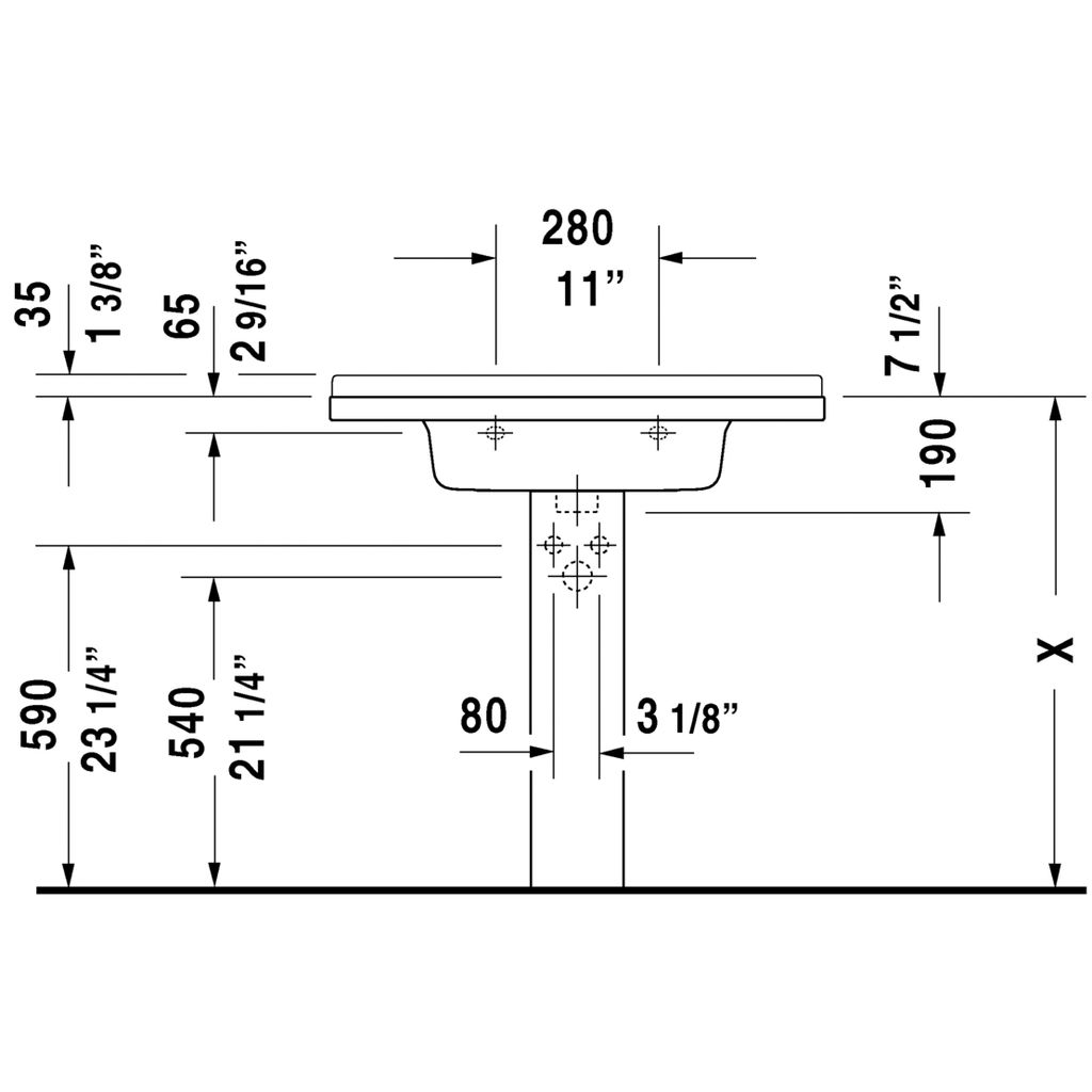 Duravit 030480 Starck 3 Furniture Washbasin 33-1/2" x 19-1/4" Single Hole 3