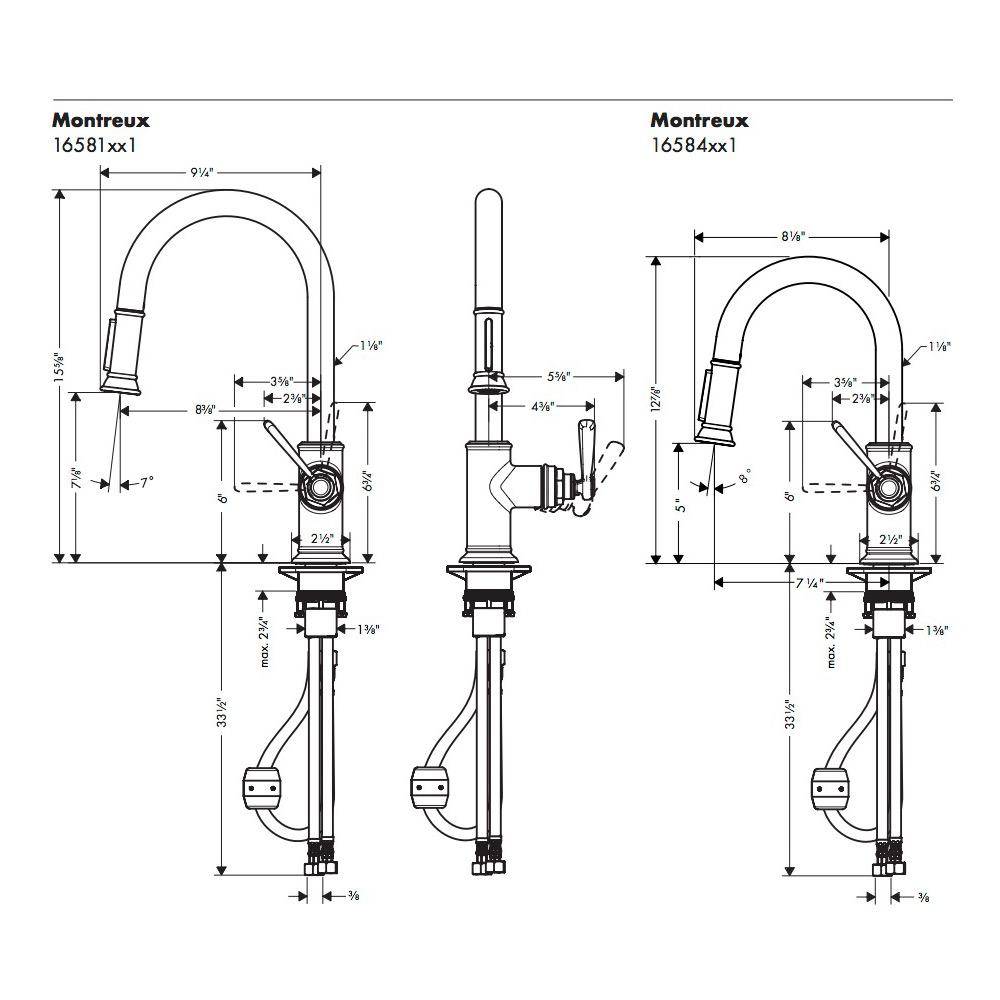 Hansgrohe 16581001 Axor Montreux Pull Down Kitchen Faucet Chrome 2
