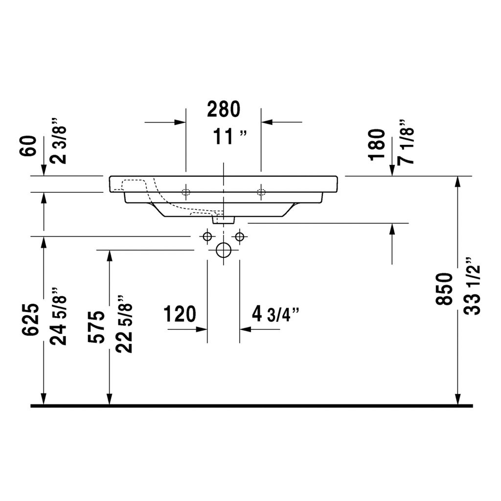 Duravit 034285 D-Code Furniture Washbasin 33-1/2" - Single Hole 3
