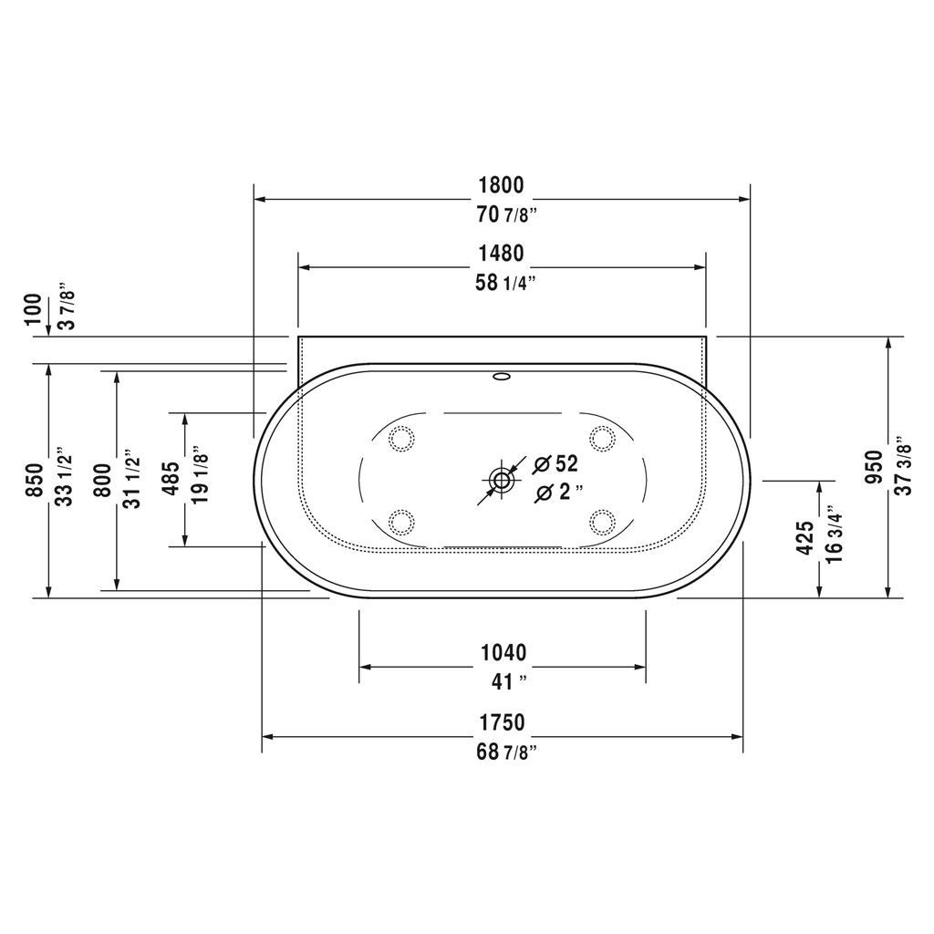 Duravit 700433 Luv Bathtub Back To Wall 3