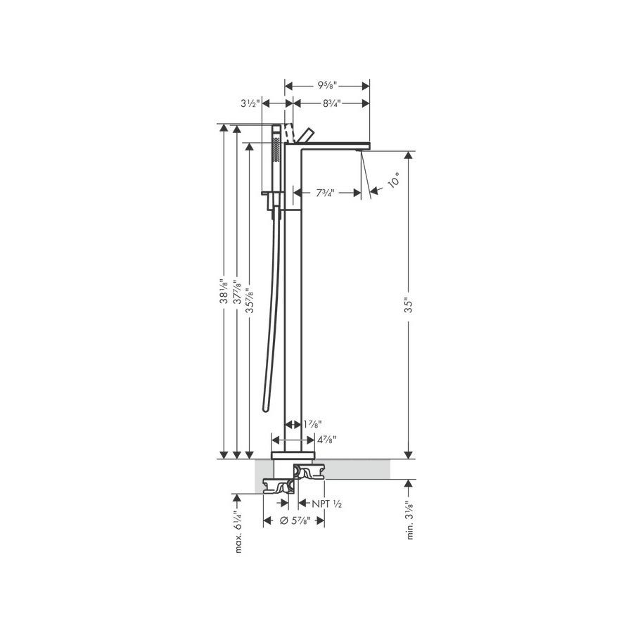 Hansgrohe 47440001 Axor Freestanding Tub Filler Trim With 1.75 GPM Handshower Chrome 2