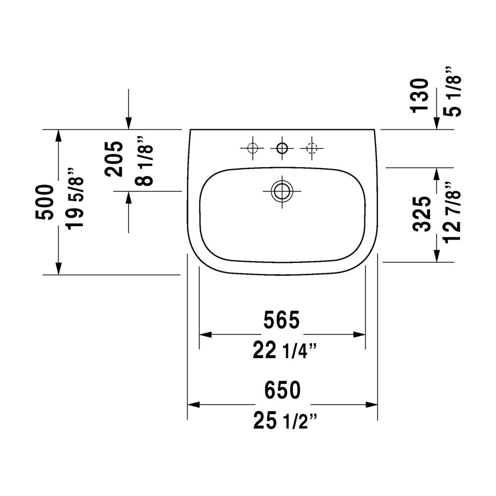 Duravit 231065 D-Code Three Holes Washbasin 2