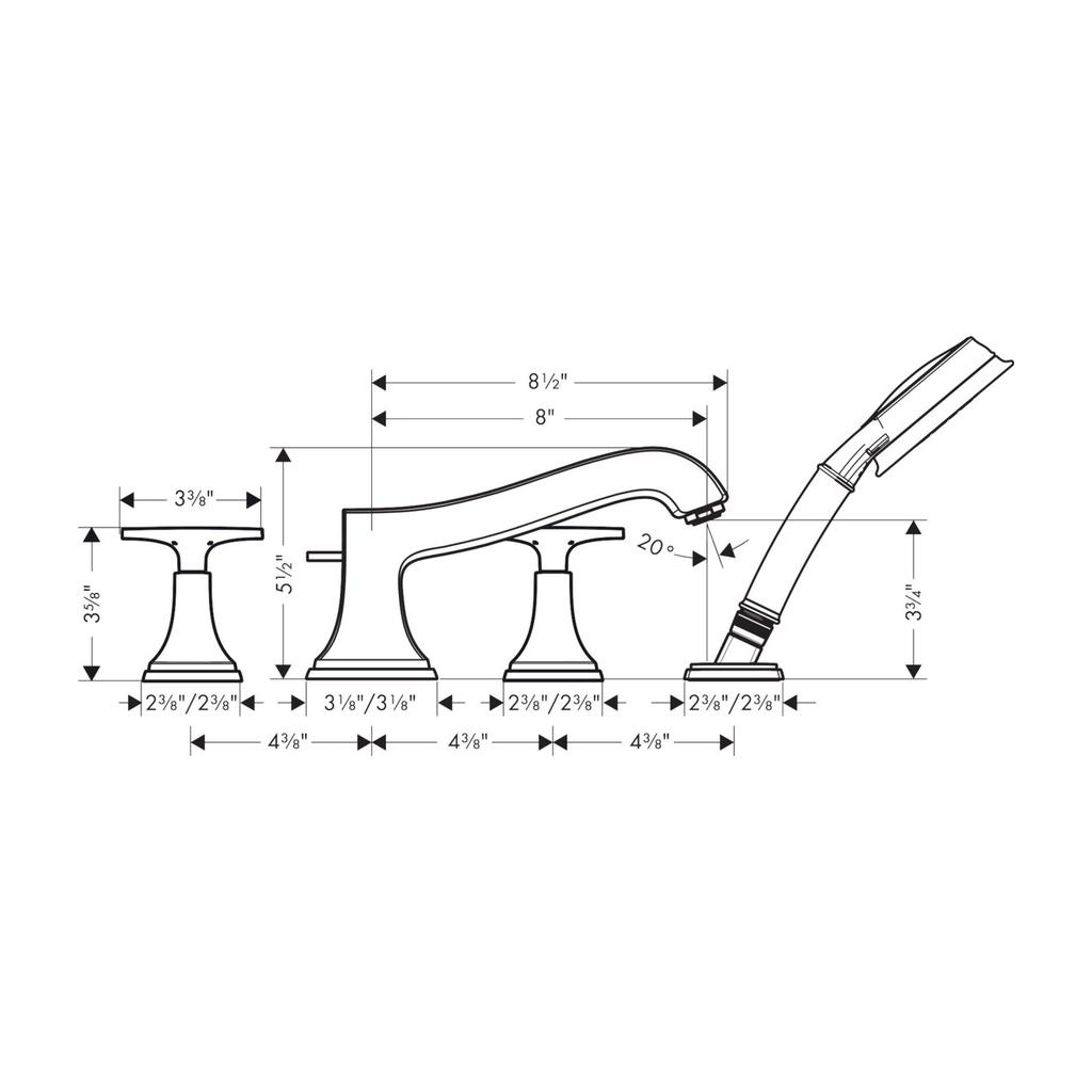 Hansgrohe 31441821 Metropol Classic 4 Hole Roman Tub Set Trim Lever Handles Brushed Nickel 3