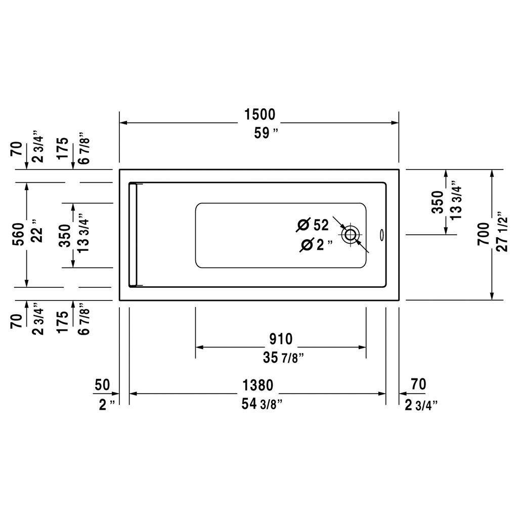 Duravit 700331 Starck Builtin Tub 59" x 27 1/2" 3
