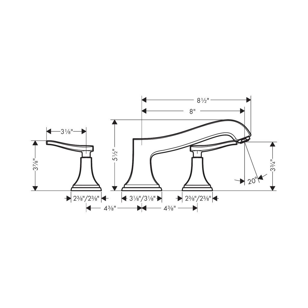 Hansgrohe 31428001 Metropol Classic 3 Hole Roman Tub Set Trim Chrome 2