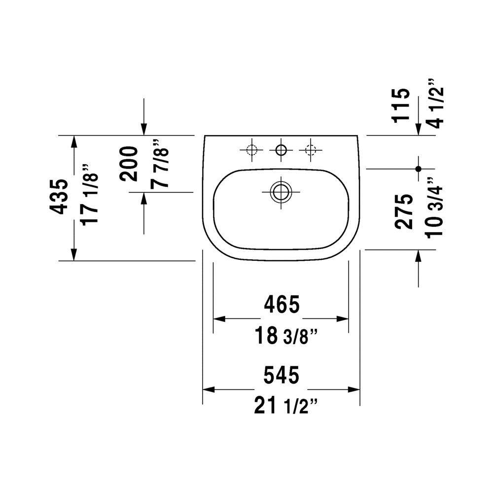Duravit 033754 D Code Vanity Basin Three Faucet Hole White 2