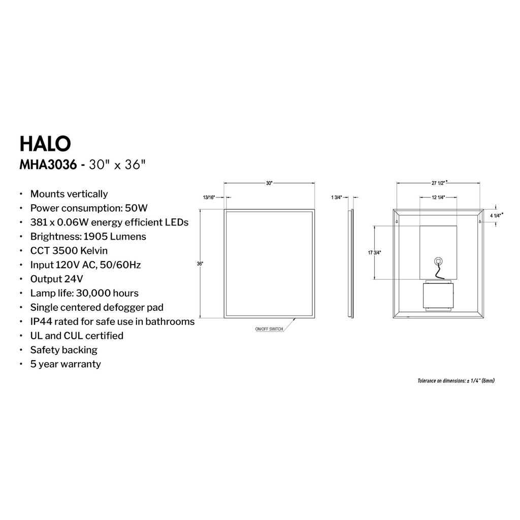 Fleurco Halo MHA3036 30 x 36 Mirror With Defogger 2