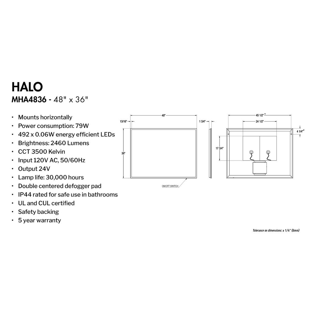 Fleurco Halo MHA4836 48 x 36 Mirror With Defogger 2