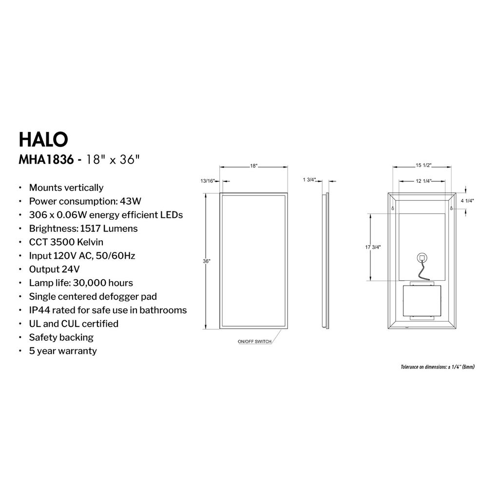Fleurco Halo MHA1836 18 x 36 Mirror With Defogger 2
