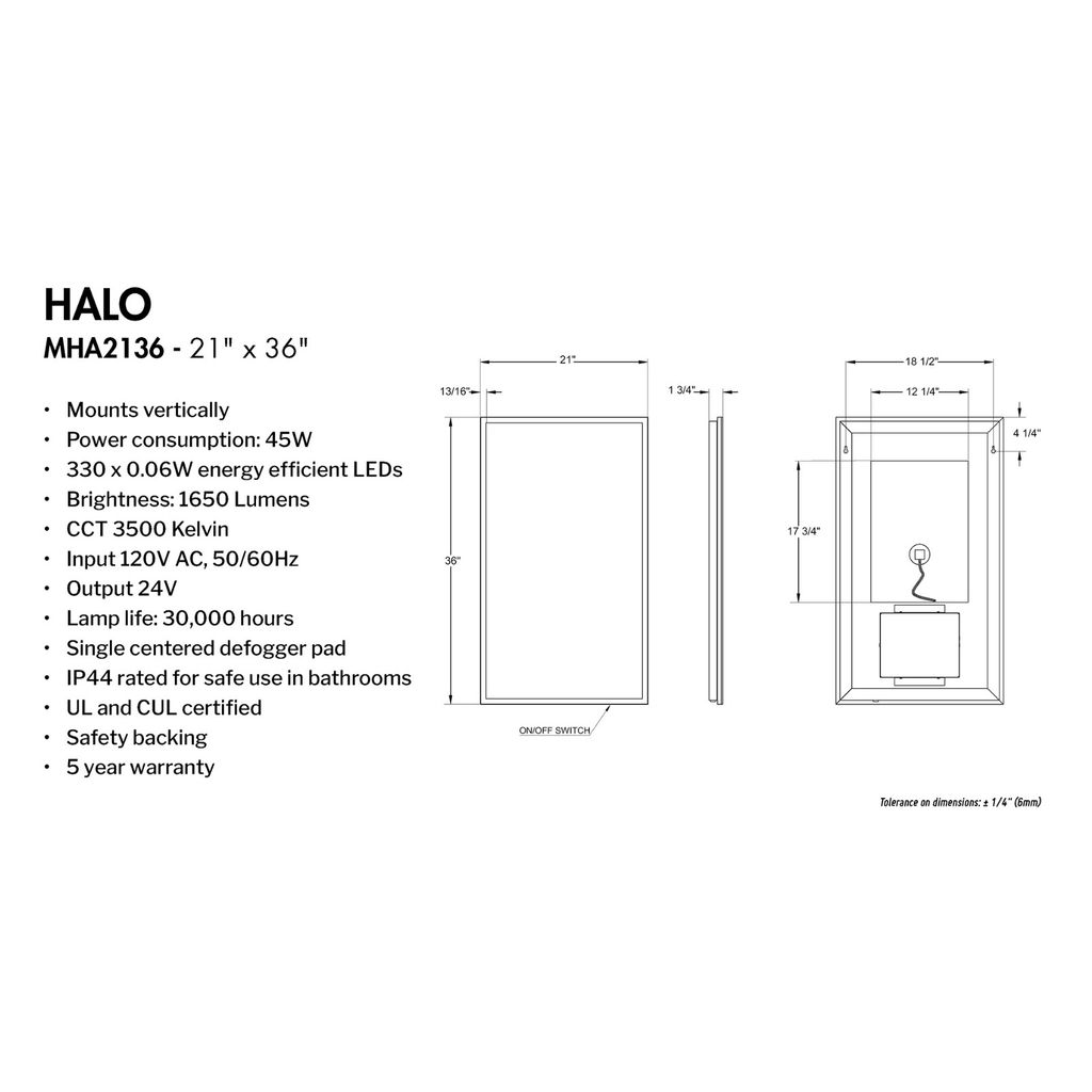 Fleurco Halo MHA2136 21 x 36 Mirror With Defogger 2