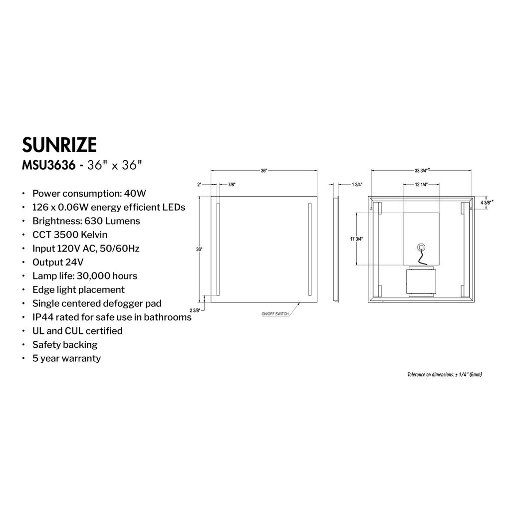 Fleurco MSU3636 Sunrize 36 X 36 Mirror With Defogger 2