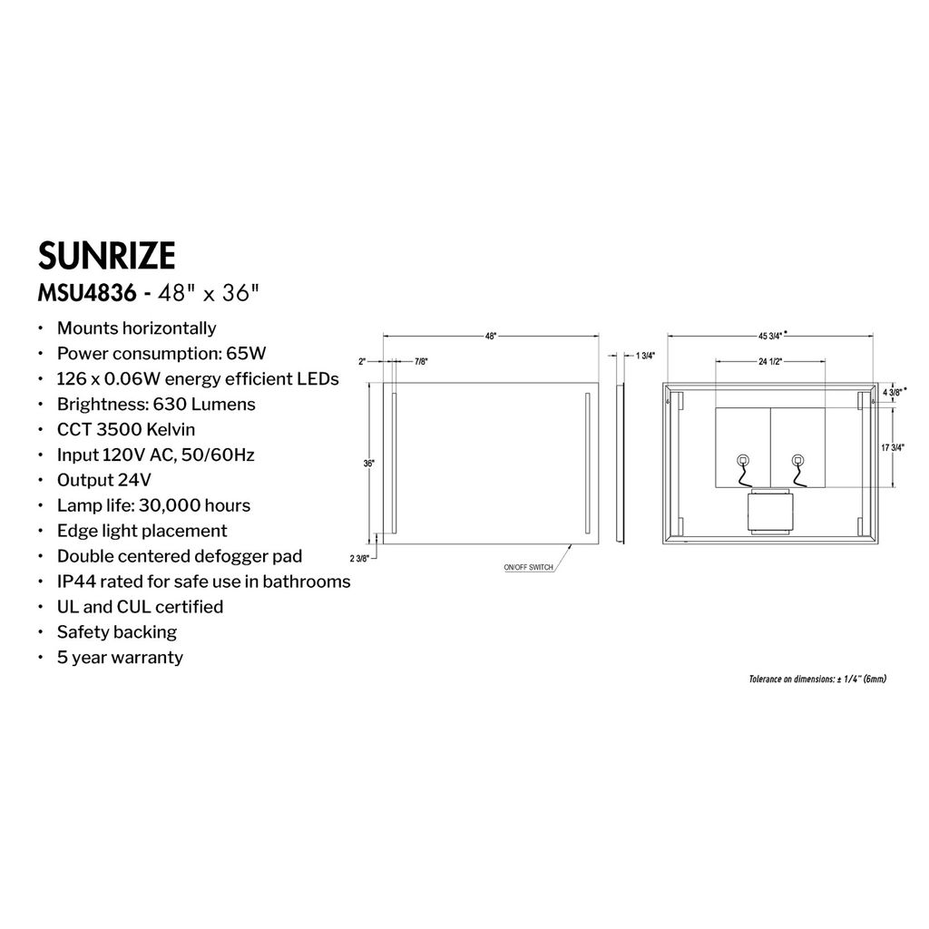 Fleurco MSU4836 Sunrize 48 X 36 Mirror With Defogger 2
