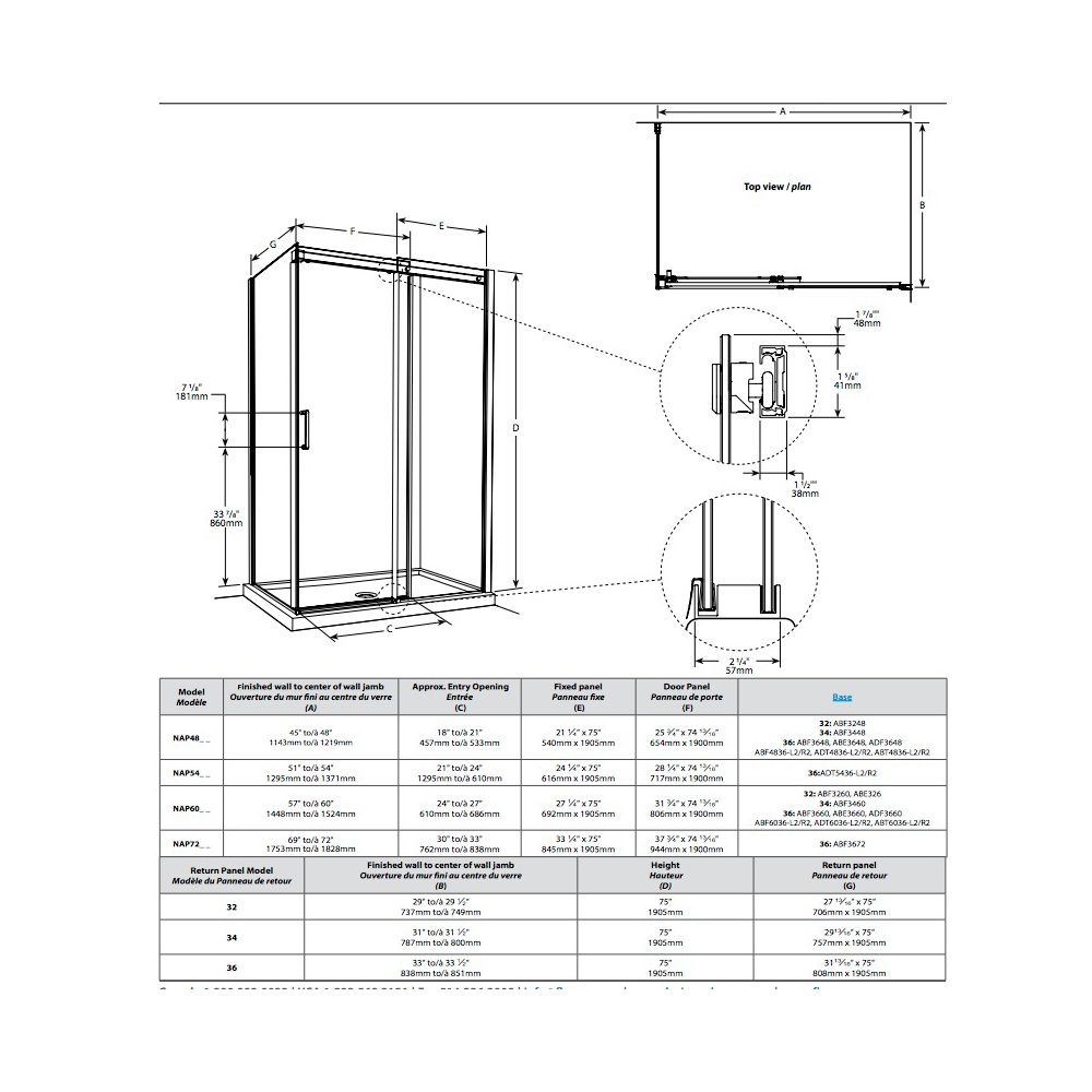 Fleurco NAP4836 APOLLO 2 Sided Closes Against Return Panel Chrome 2