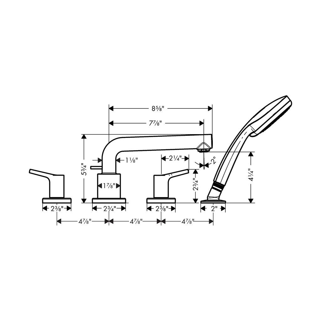 Hansgrohe 72414001 Talis S 4 Hole Roman Tub Set Trim Chrome 2