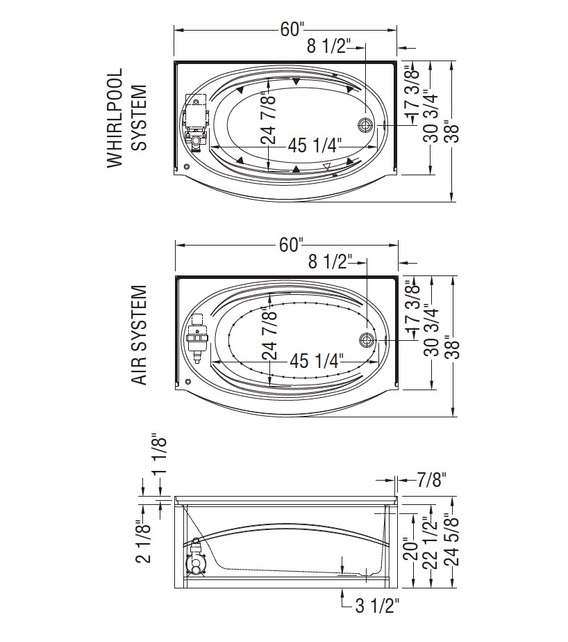 Maax 102784-L-096-001 Islander 6030 Dbl Til Flange Comb. Whirl. & Aeroeffect White