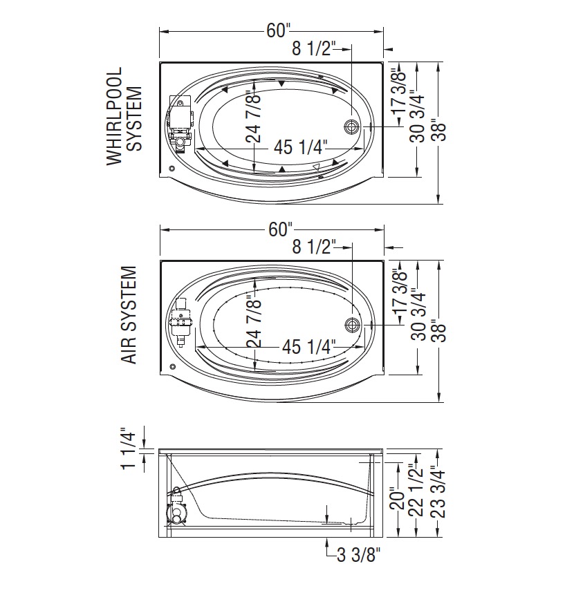 Maax 102895-L-096-001 Islander 6030 W/Till Flange Comb. Whirl. & Aeroeffect White