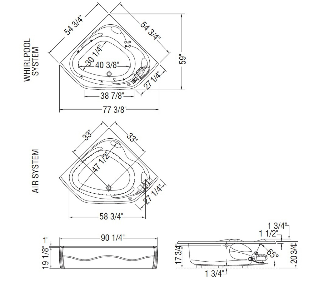 Maax 102934-000-001-000 Vichy 5555 Acrylic Corner Center Drain Bathtub in White
