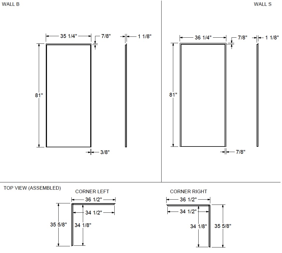 Maax 103388-312-504-000 Utile 3636 Composite Direct-to-Stud Two-Piece Corner Shower Wall Kit in Organik Permafrost
