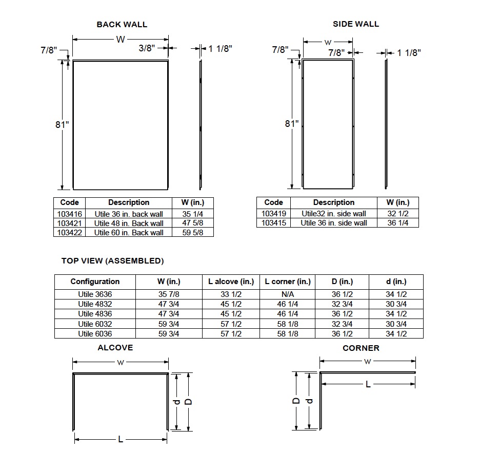 Maax 103416-301-526-000 Utile 36 in. Composite Direct-to-Stud Back Wall in Metro Tux
