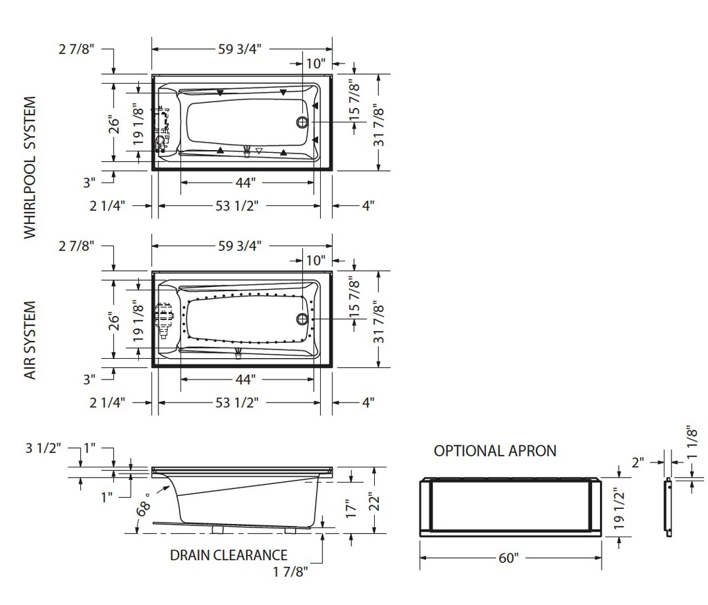 Maax 105550-L-001-001 Exhibit 6032 (If) Dbl Til Flange Whirlpool White