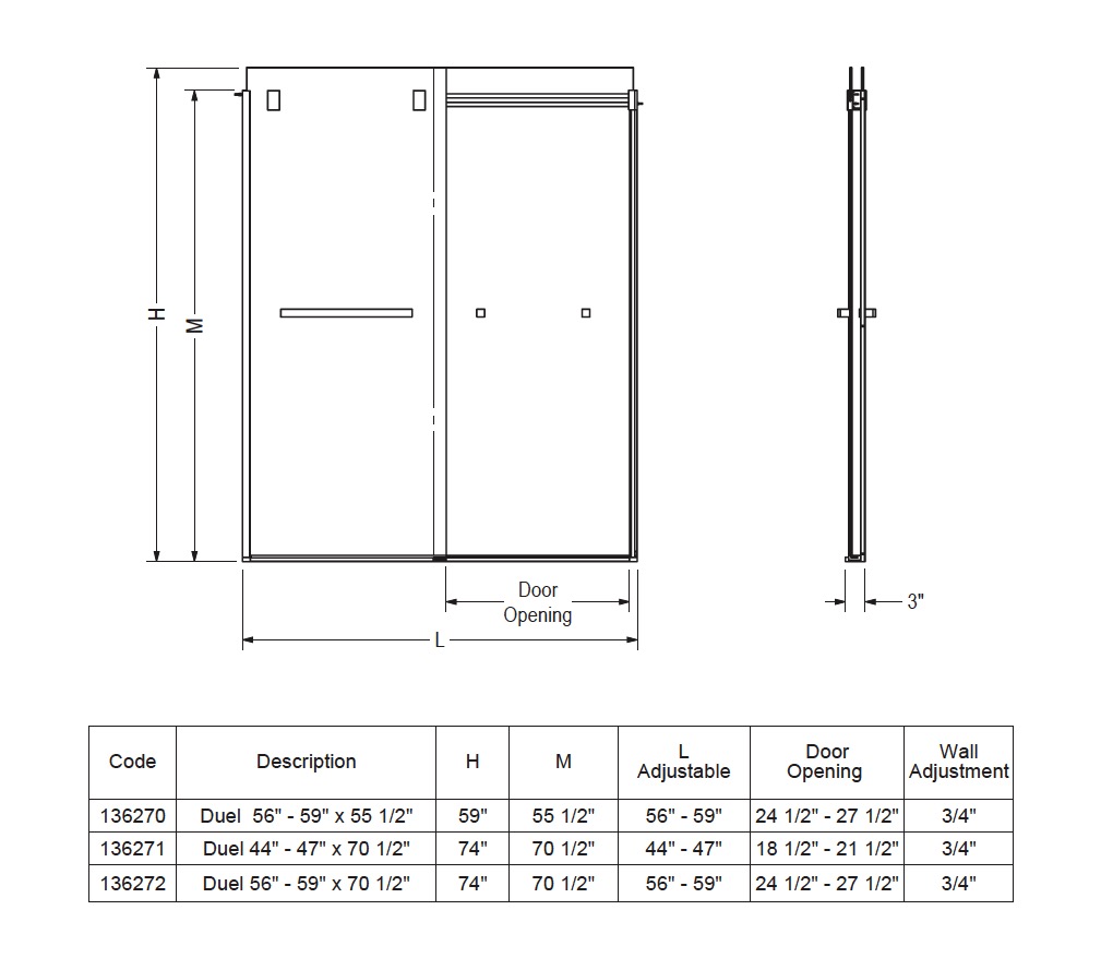 Maax 136270-900-084-000 Duel Tub 56-59 X 59 Clear Chrome