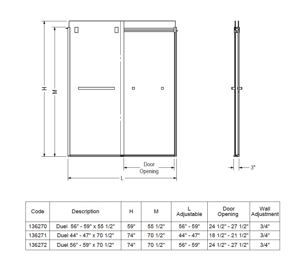 Maax 136271-900-084-000 Duel Shower 44-47 X 74 Clear Chrome
