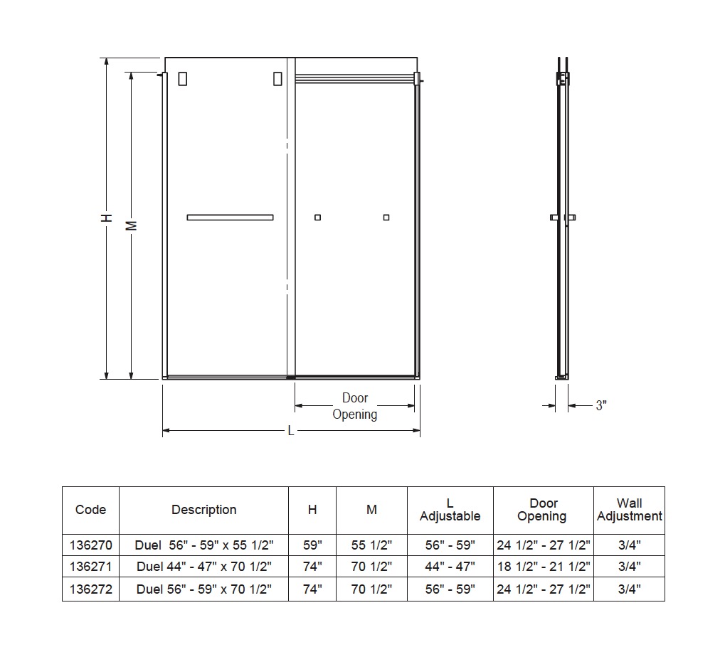 Maax 136272-900-084-000 Duel Shower 56-59 X 74 Clear Chrome