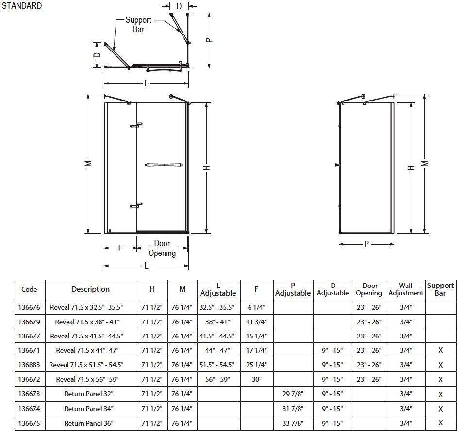 Maax 136674-900-305-000 Reveal 71 Return Panel 34 Clear Brushed Nickel