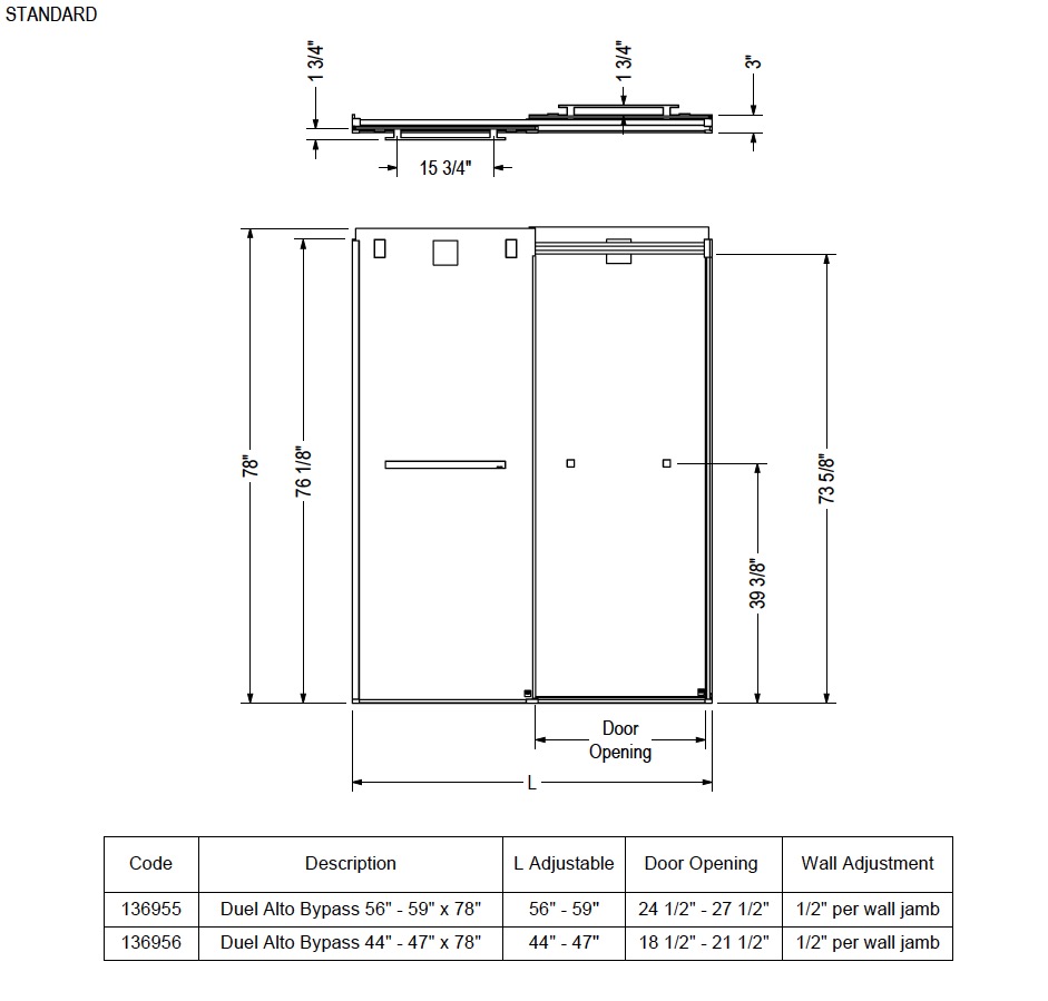 Maax 136955-810-360-000 Duel Alto 56-59 X 78 in. 8mm Bypass Shower Door for Alcove Installation with GlassShield glass in Matte Black & Chrome