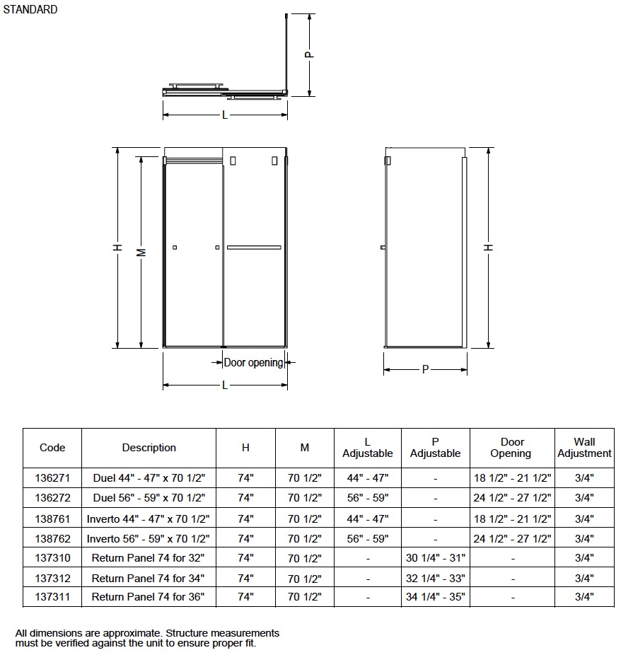 Maax 137310-900-305-000 Return Panel 74 For 32In Base Clear Brushed Nickel