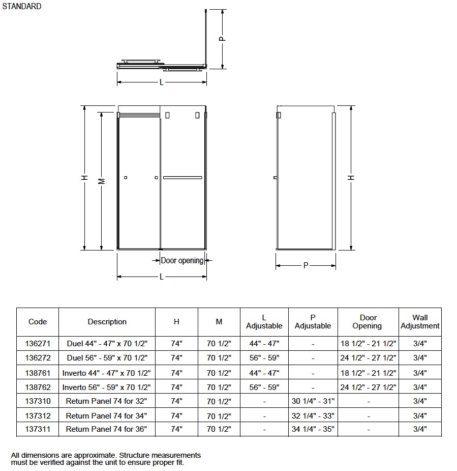 Maax 137312-900-305-000 Return Panel 74 For 34In Base Clear Brushed Nickel