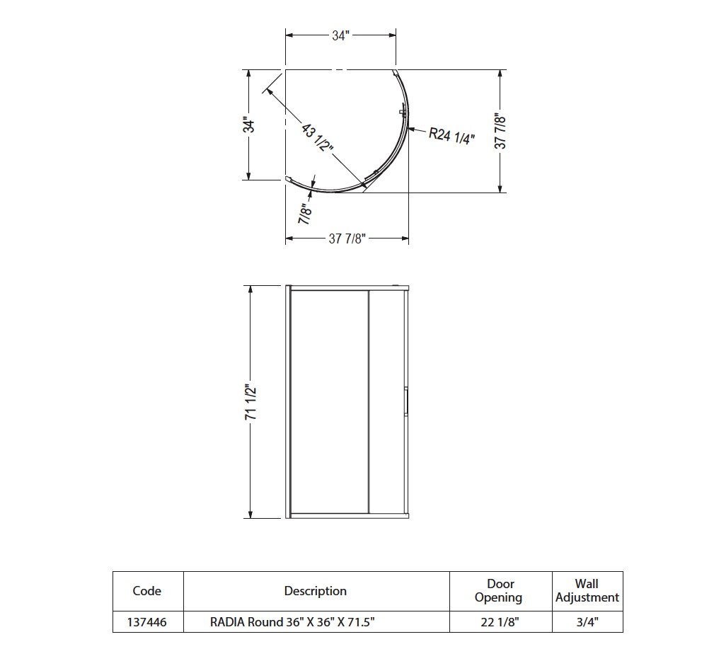 Maax 137446-900-084-000 Radia Rd 36 X 36 X 71.5 Clear Chrome