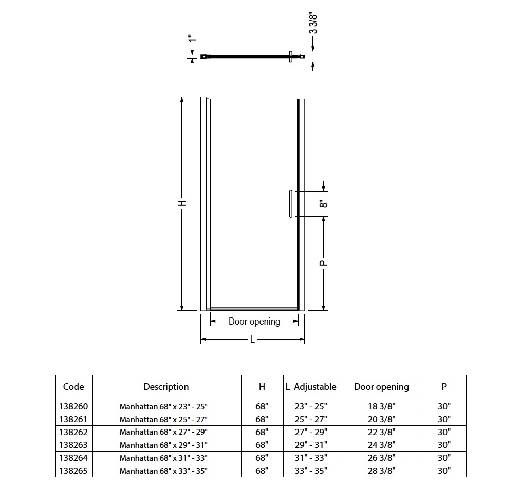 Maax 138265-900-305-100 Manhattan 33-35 x 68 in. 6 mm Pivot Shower Door for Alcove Installation with Clear glass & Round Handle in Brushed Nickel