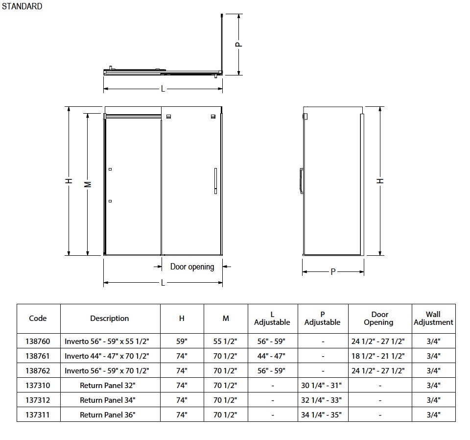 Maax 138762-900-305-000 Inverto Shower 56-59 X 70.5-74 Clear Brushed Nickel