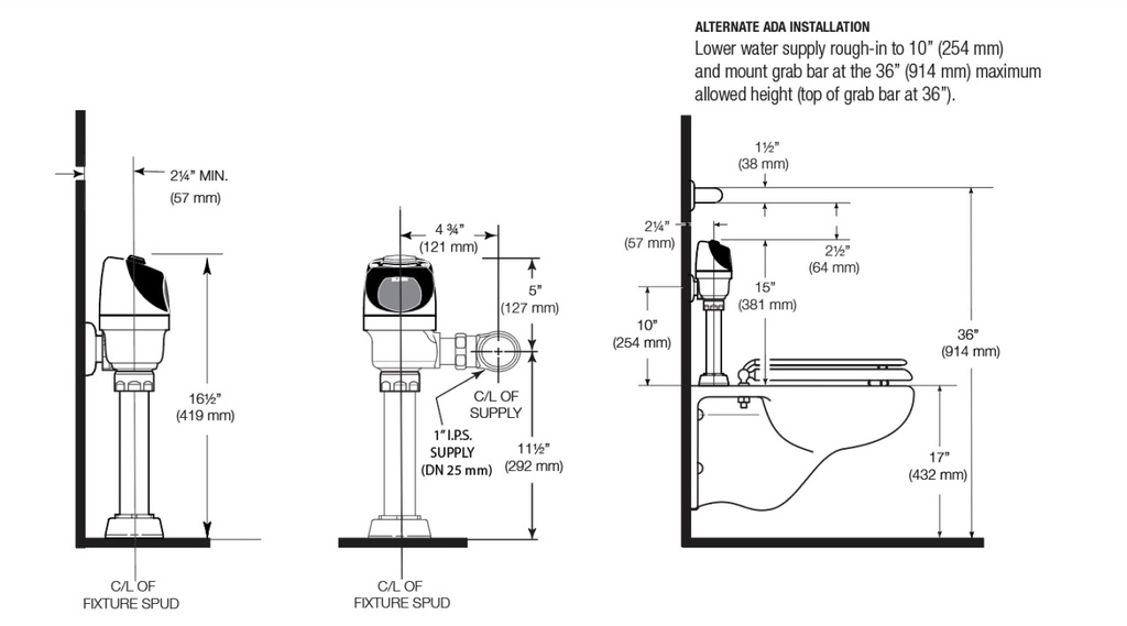 Sloan ECOS 8111-1.28 OR Batt Op Fv 1.28Gpf Override