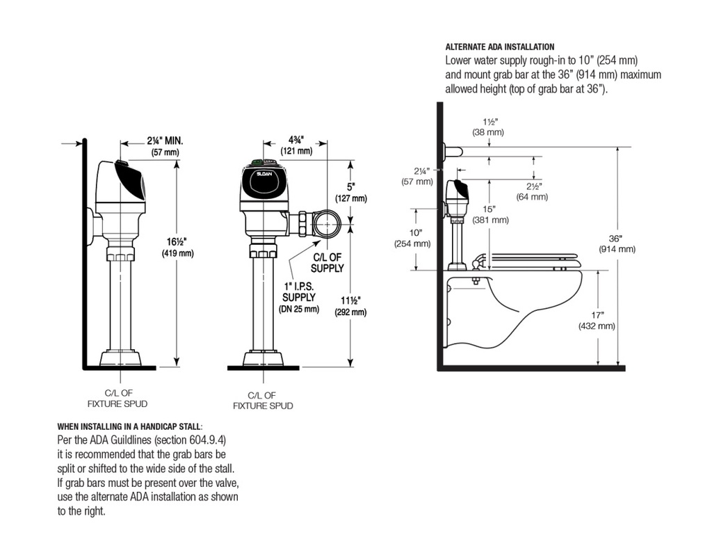Sloan ECOS-8111-1.6/1.1*3370400 Ecos Battery Flush Valve
