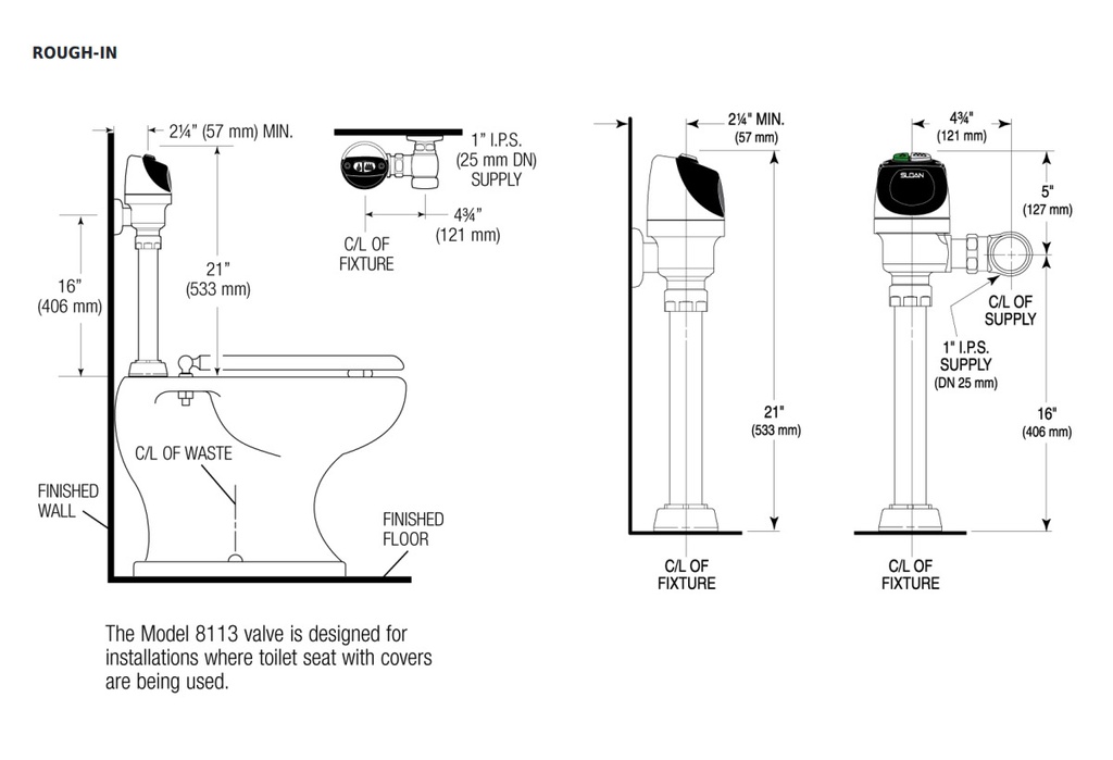 Sloan ECOS-8113-1.6/1.1*3370403 Ecos Bat. Operated Flush Valve