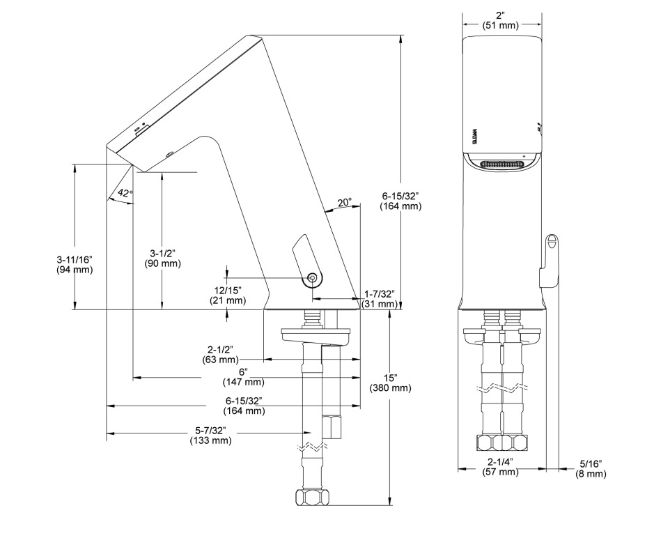 Sloan EFX-200.100.0000 Baysy Faucet W/Mech Mixing Vlv