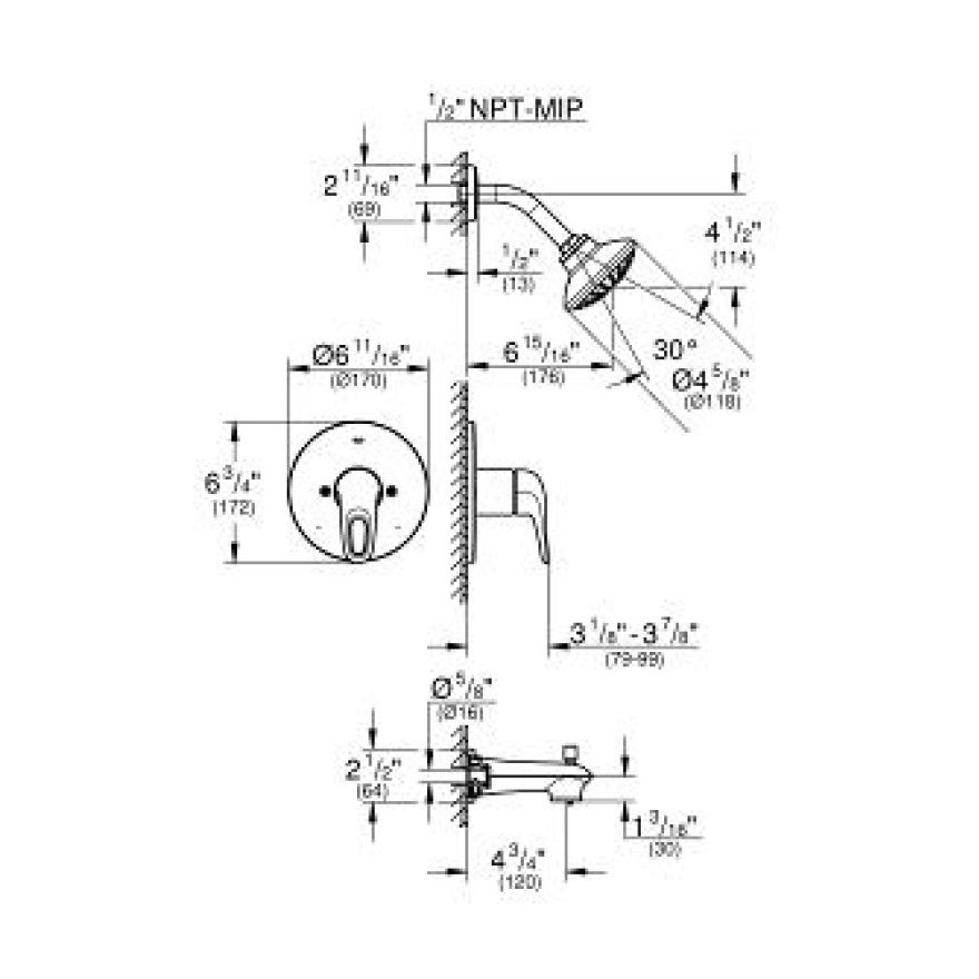 Grohe 35062EN3 Eurostyle Pressure Balance Valve Shower Bath Combination Brushed Nickel 2