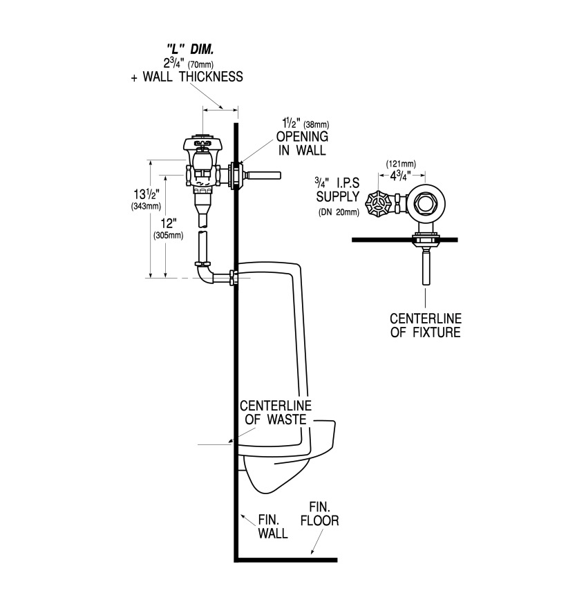 Sloan ROYAL 195-1 6 3/4" L DIM Concealed Urinal Fv