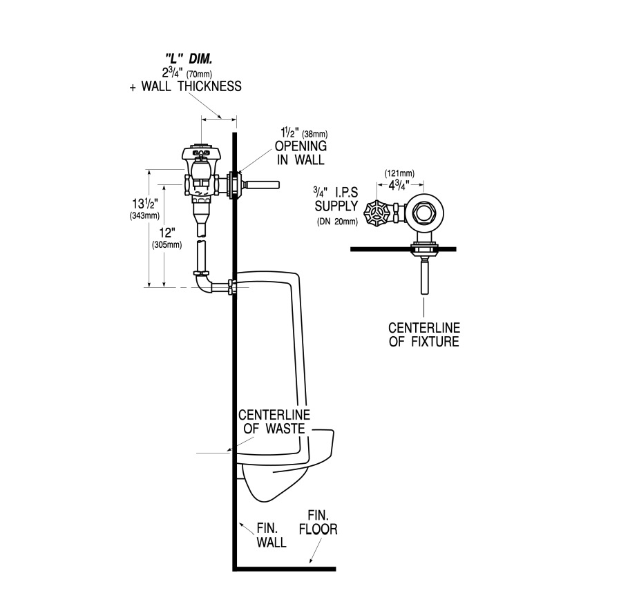 Sloan ROYAL 195-1-L3 LDIM 3 3/4" Concealed Urinal Valve