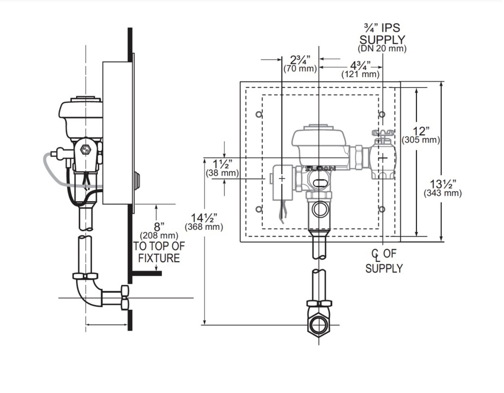 Sloan SLOAN 195-0.5-ESS-TMO-SWB Concealed Flush Valve 0.5 Gpf
