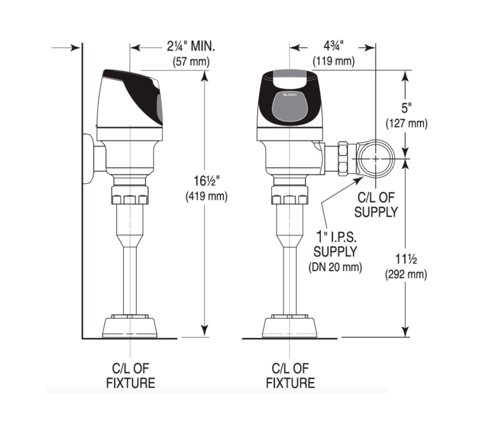 Sloan SOLIS 8186-0.5 W/1" STOP Solar Urinal Fv W1" Stop