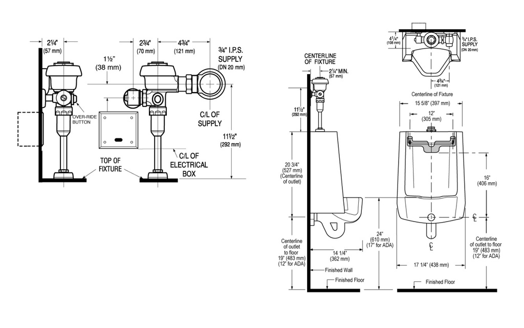 Sloan WEUS-1000.1332 Urinal & Flushvalve Combo